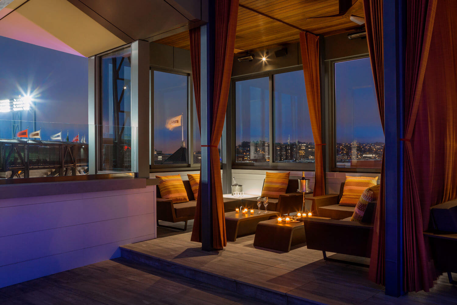 A boutique hotel with a view of a baseball field in South Beach, San Francisco.